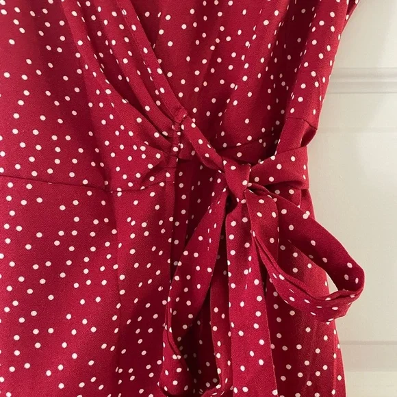 Red Polka Dot Wrap Dress, Size Small - Picture 5 of 9